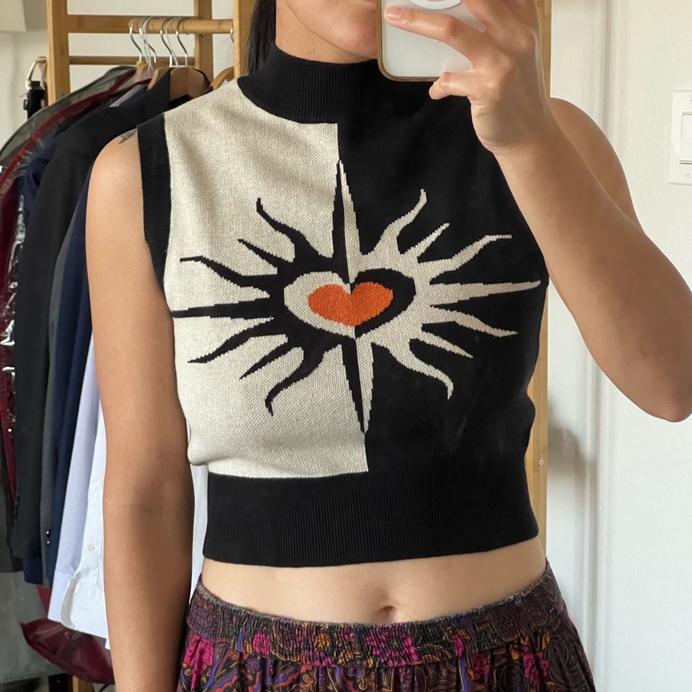 Another Girl Fiery Heart Mock Neck Sweater Tank